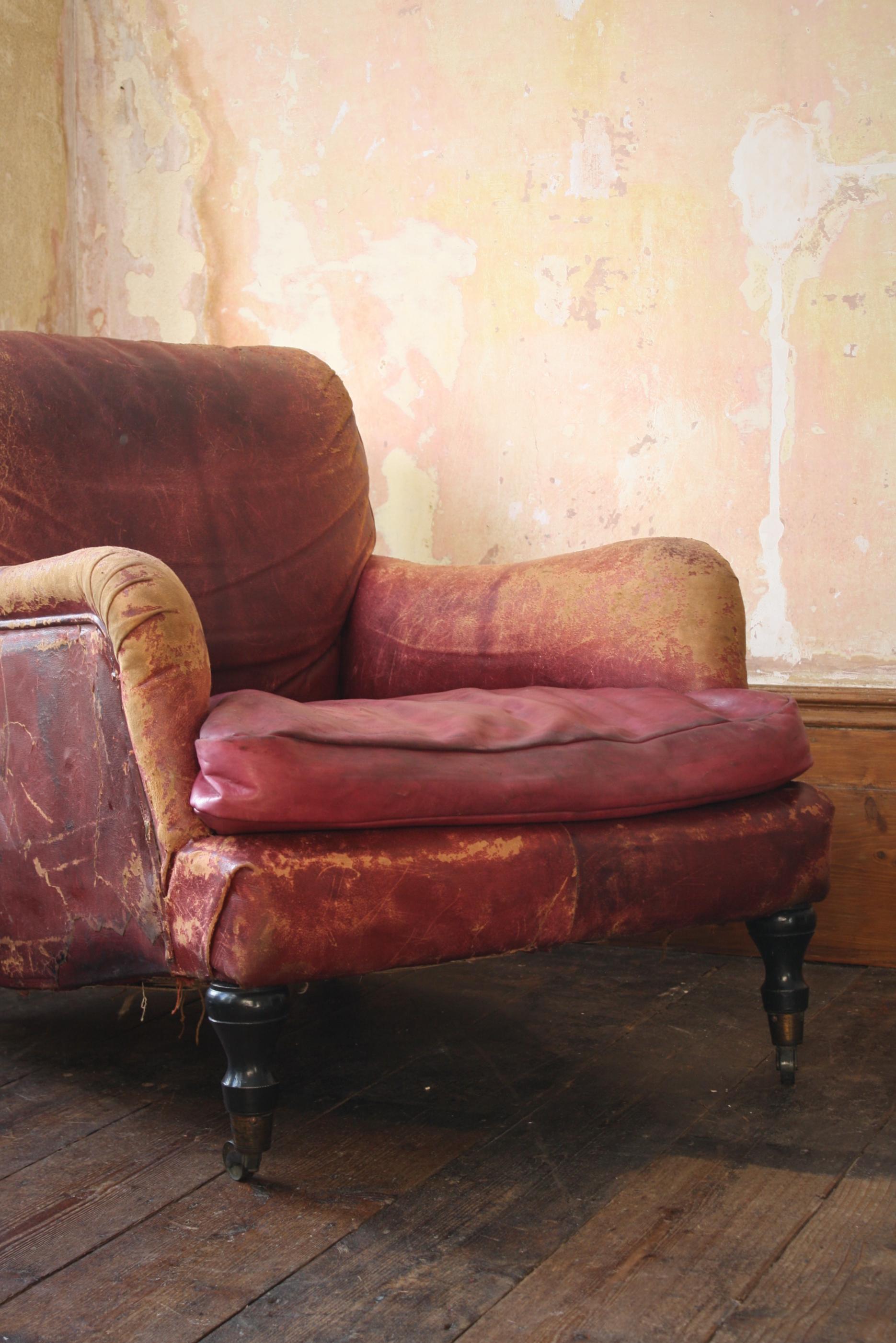 Early 20th Century Deep Seated Howard & Son Style Red Leather Armchair 4