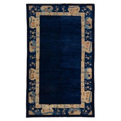 Tappeto antico in lana cinese di Pechino dei primi del Novecento, di design, blu navy