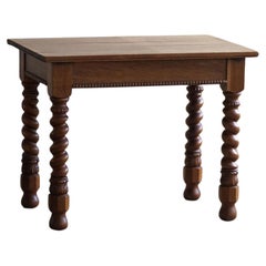 Vintage Early 20th Century Desk in Oak With Turned Legs, Made by a Danish Cabinetmaker