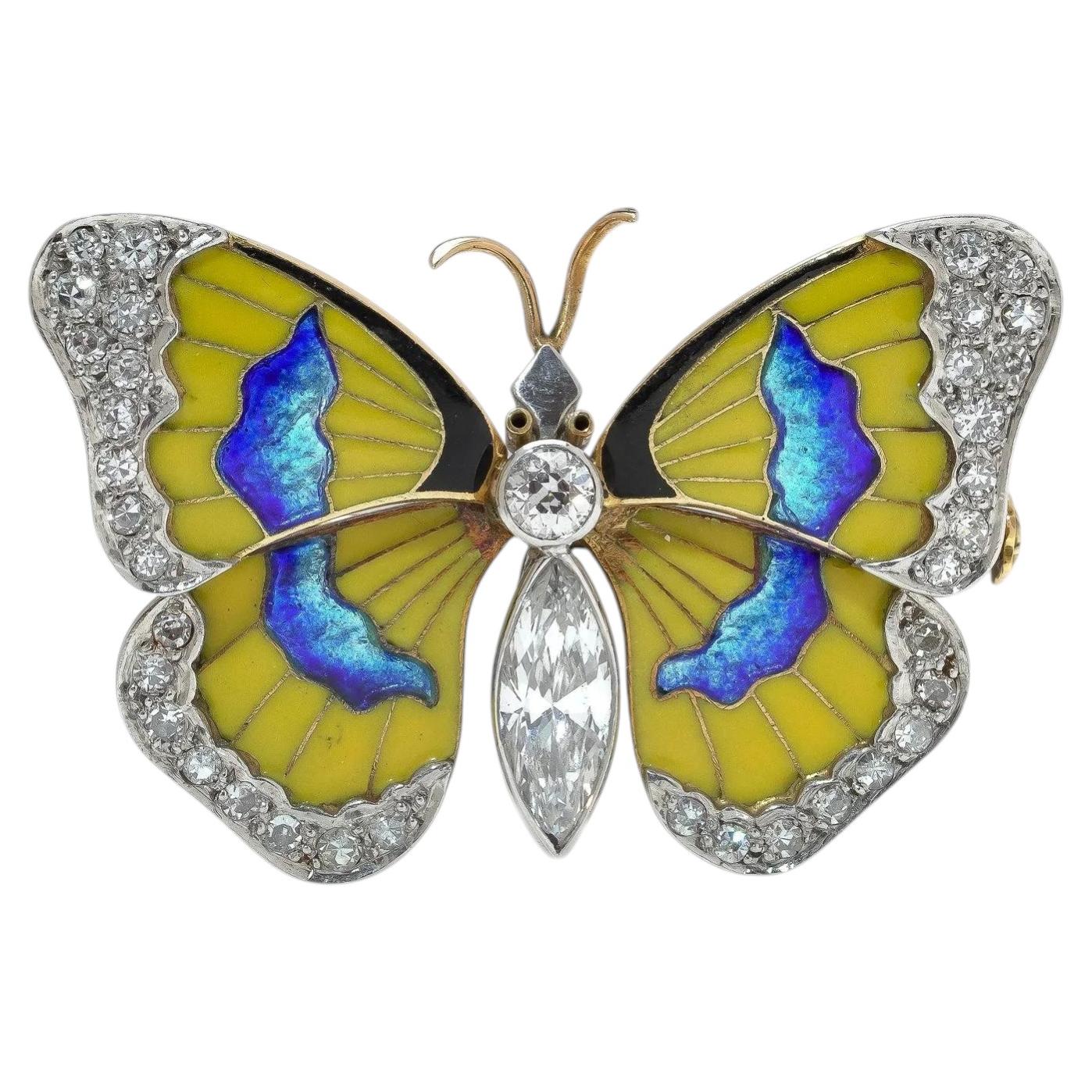 Early 20th Century Diamond and Enamel Butterfly Brooch