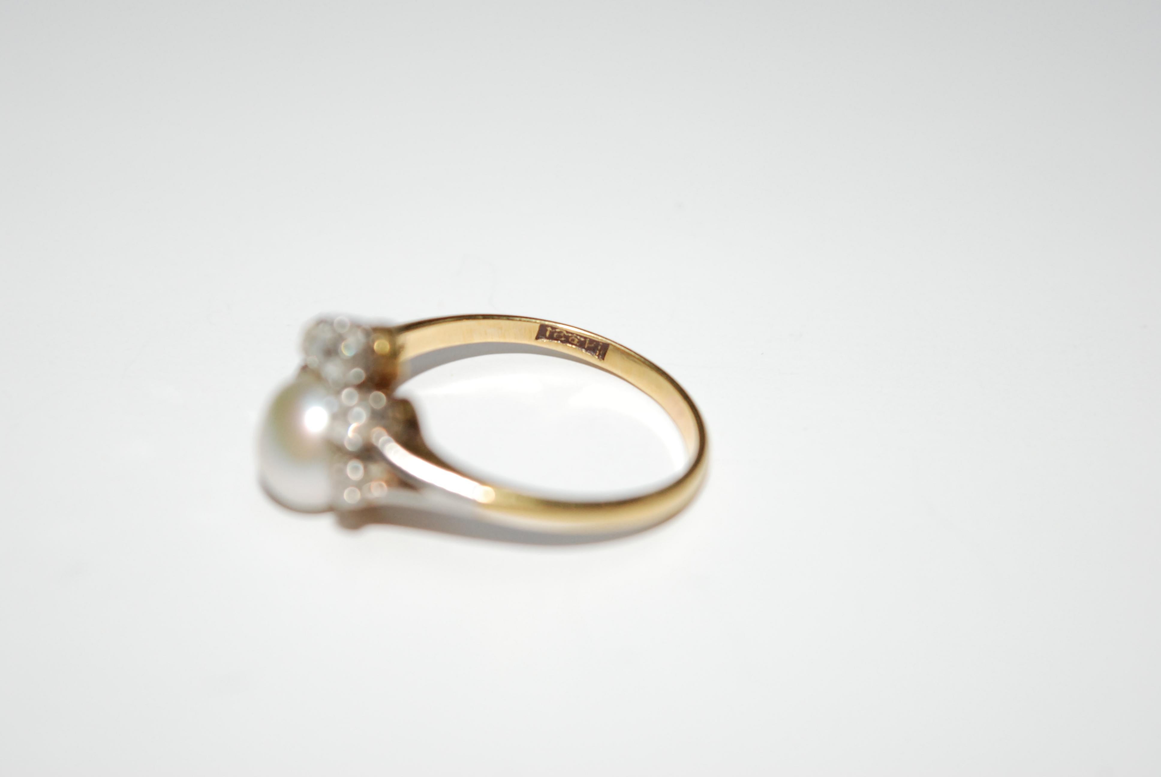 Old European Cut Early 20th Century Diamond and Pearl Ring For Sale