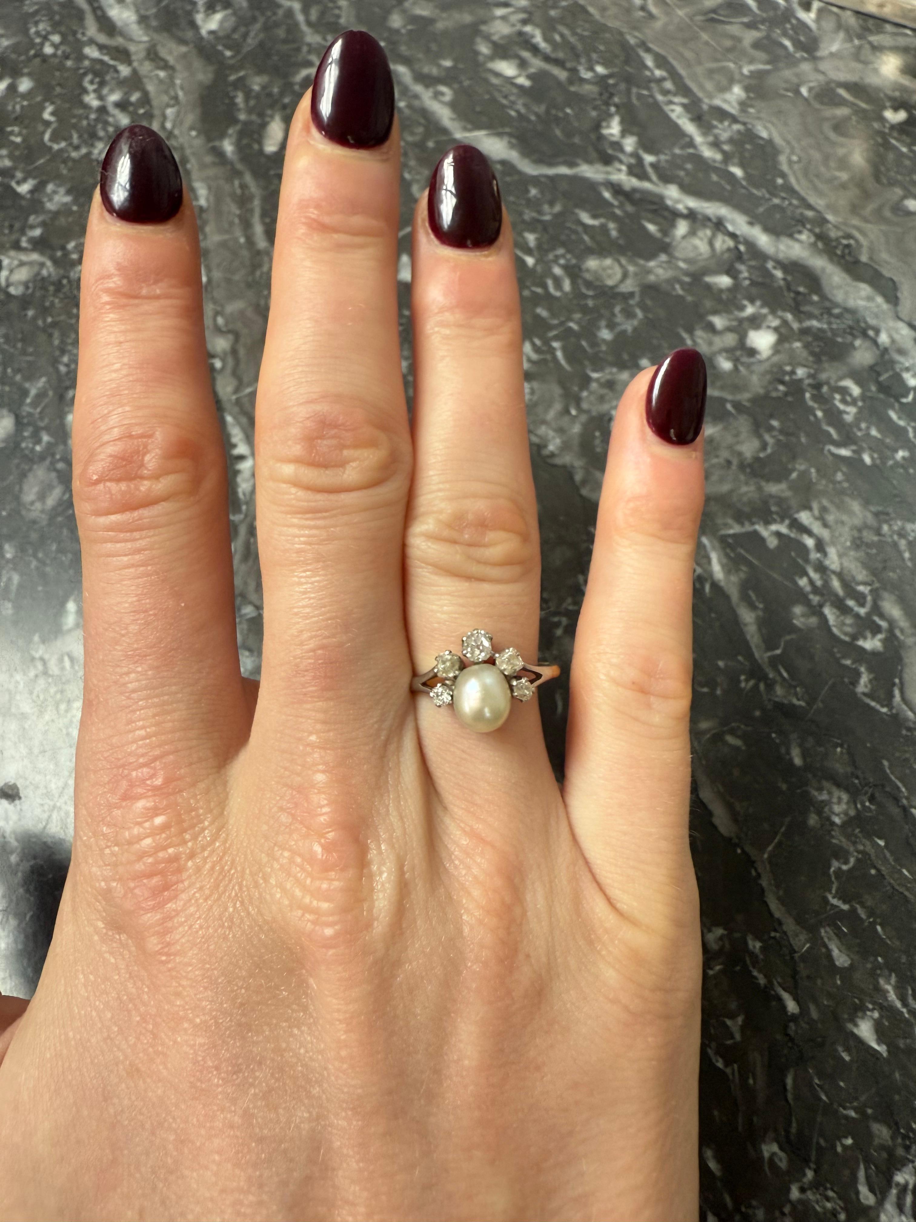 Anillo de diamantes y perlas de principios del siglo XX en Bueno estado para la venta en London, GB