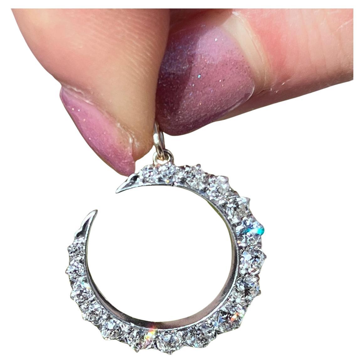 Early 20th Century Diamond Crescent Moon Pendant