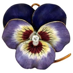 Pendentif Pansy en or jaune 18 carats émaillé de diamants du début du 20e siècle