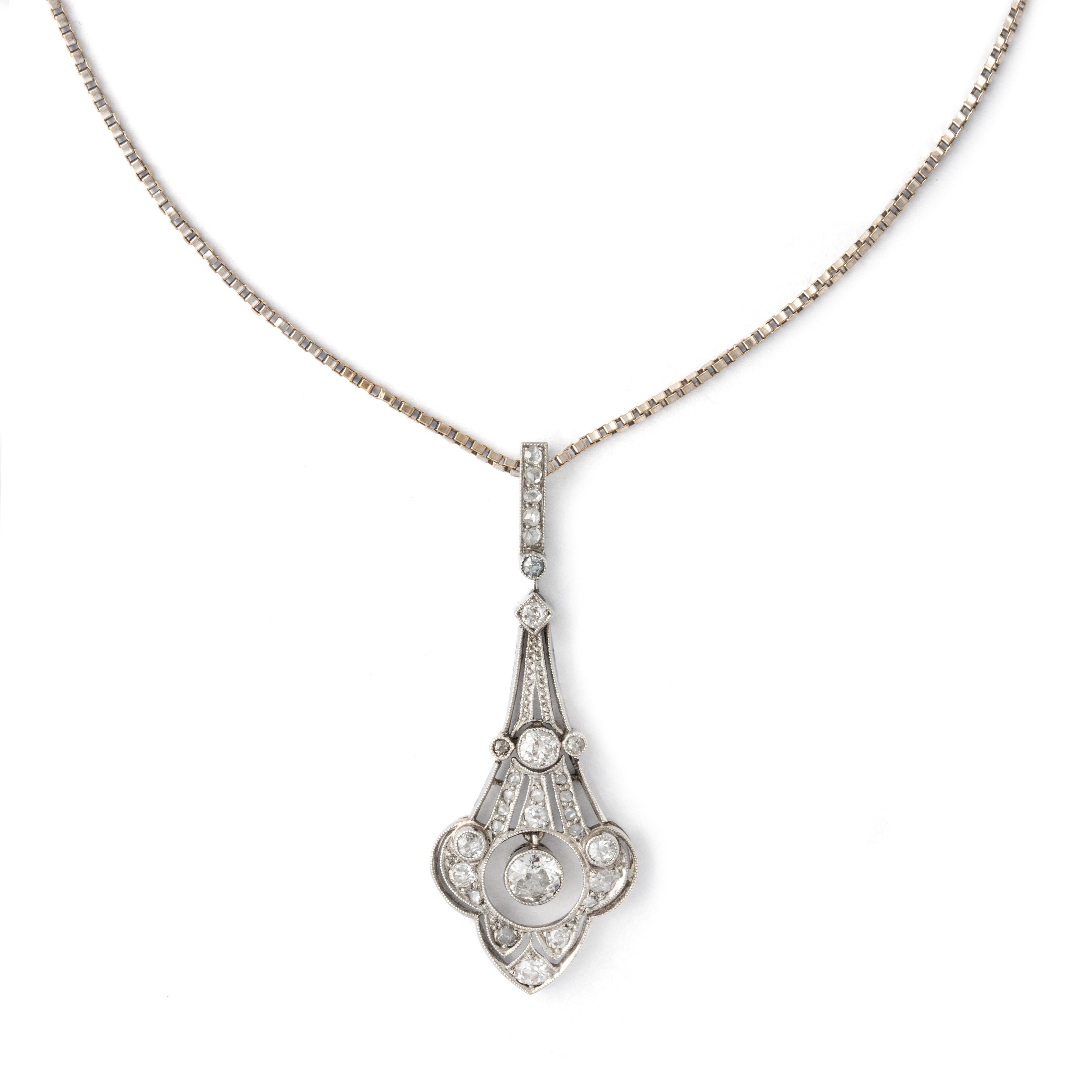 Art Deco Early 20th Century Diamond Pendant Chain Necklace For Sale