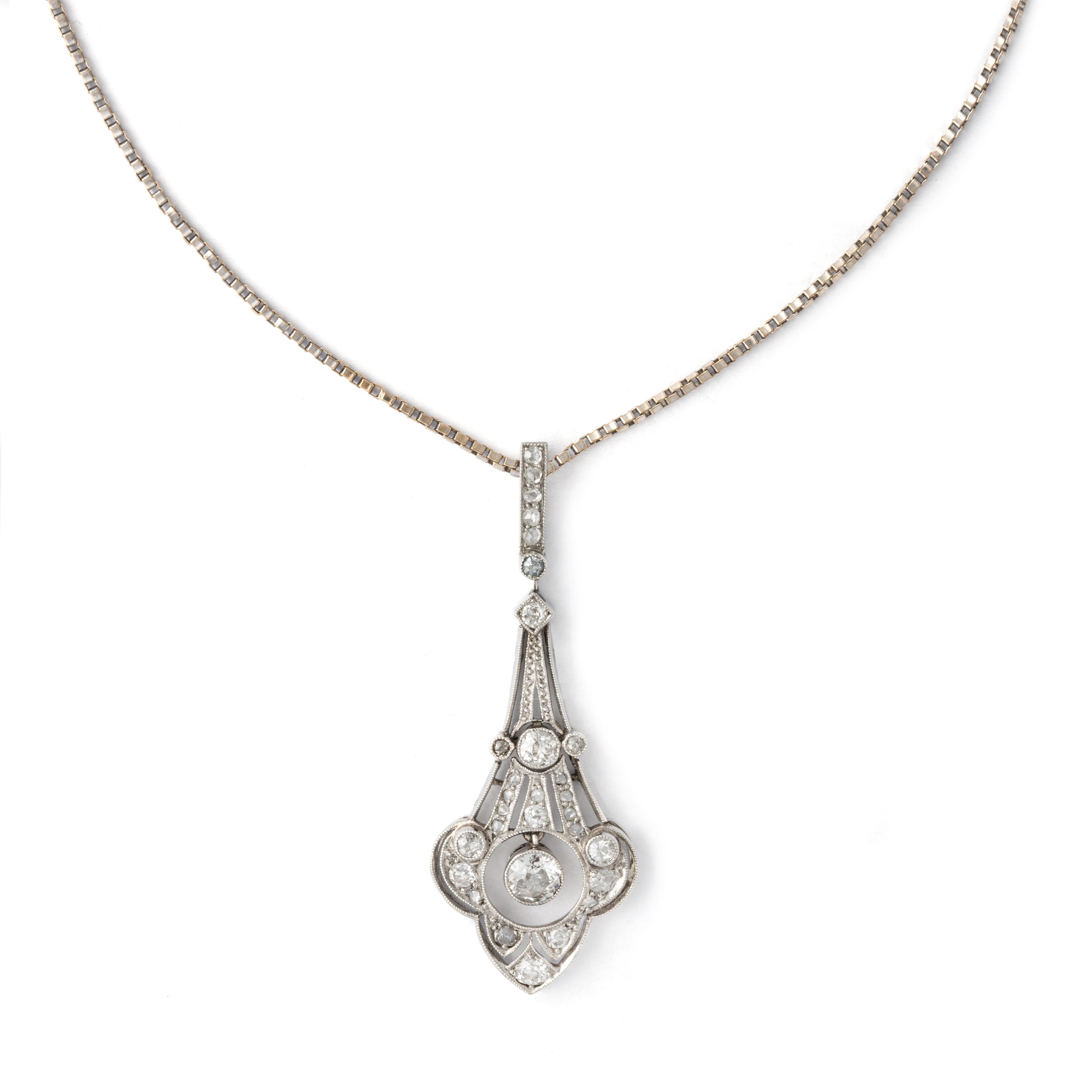 Art Déco Collana a catena con ciondolo di diamanti dei primi del Novecento in vendita