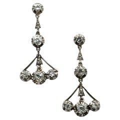 Early 20th Century Diamond Platinum & Yellow Gold Dangle Drop Vintage Earrings