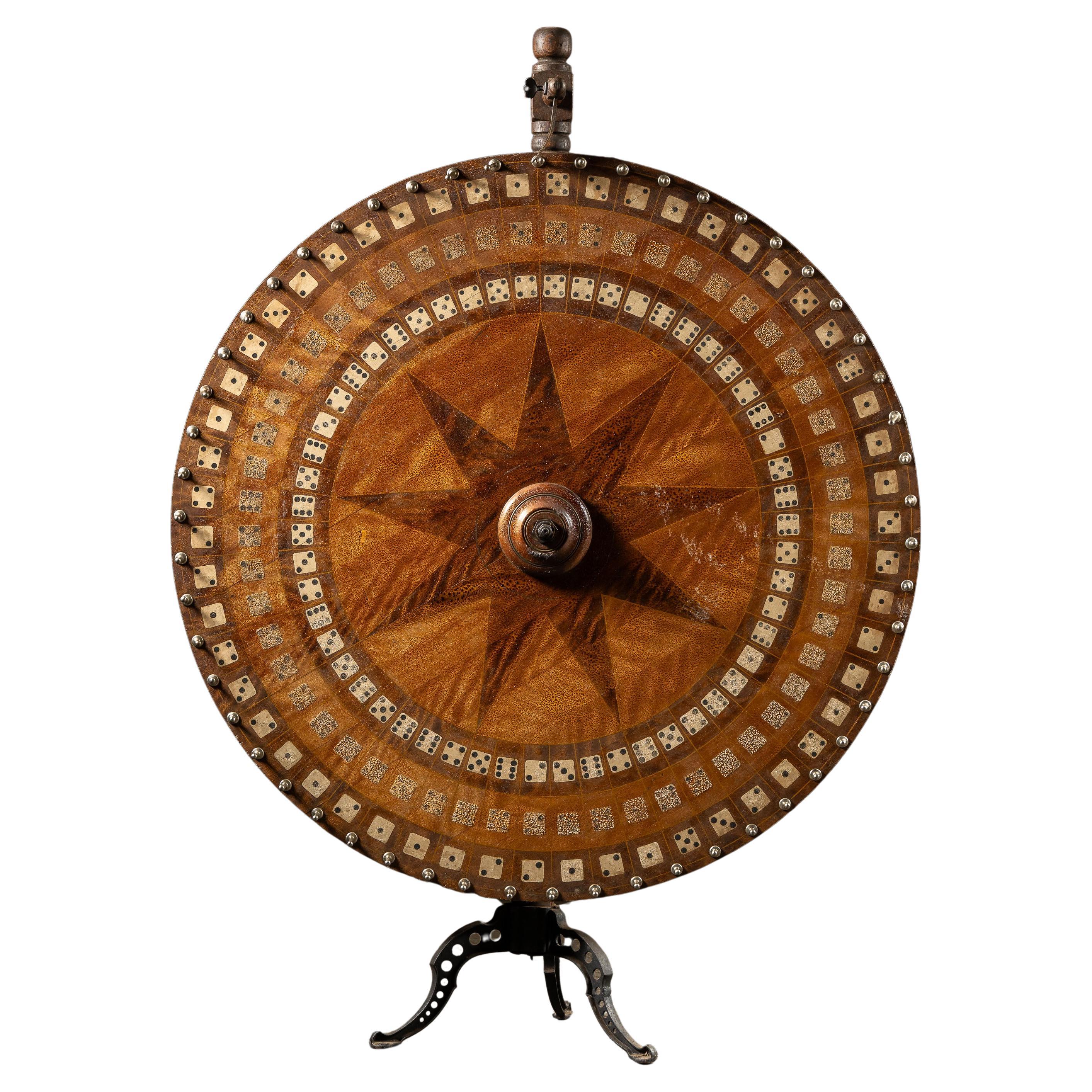 Early 20th Century Dice Gambling Wheel with Starburst Veneer Face
