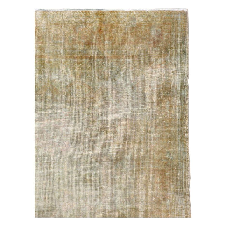 Modern Early 20th Century Distressed Handmade Turkish Gold and Beige Room Size Carpet