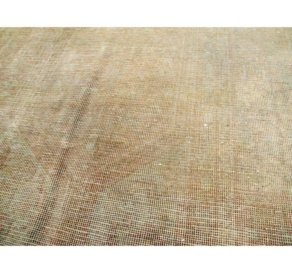 Early 20th Century Distressed Handmade Turkish Gold and Beige Room Size Carpet 1