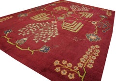 1900s Gavin Morton Red Antique Donegal Arts & Crafts Carpet 11'4"x16'8" Wool Rug