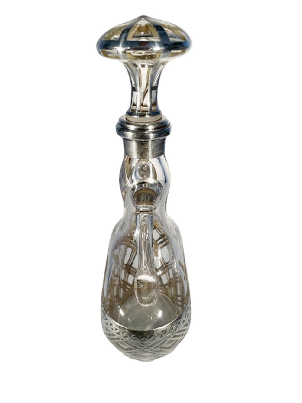 Early 20th Century Double Handled Silver Overlaid Clear Glass Decanter In Good Condition For Sale In Nantucket, MA