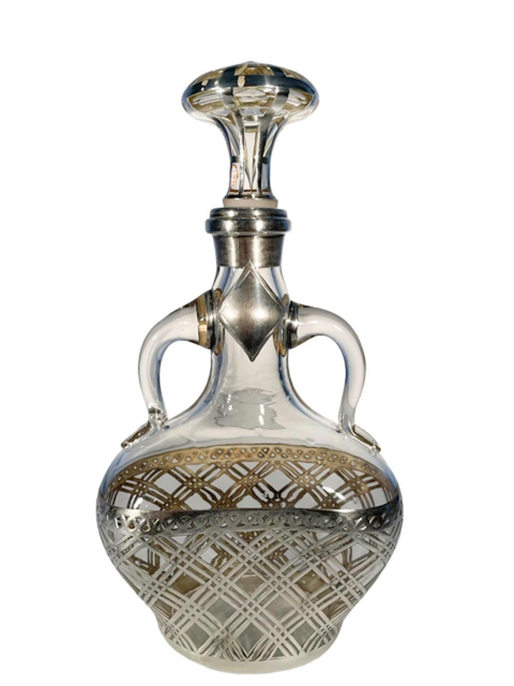 Early 20th Century Double Handled Silver Overlaid Clear Glass Decanter For Sale 3
