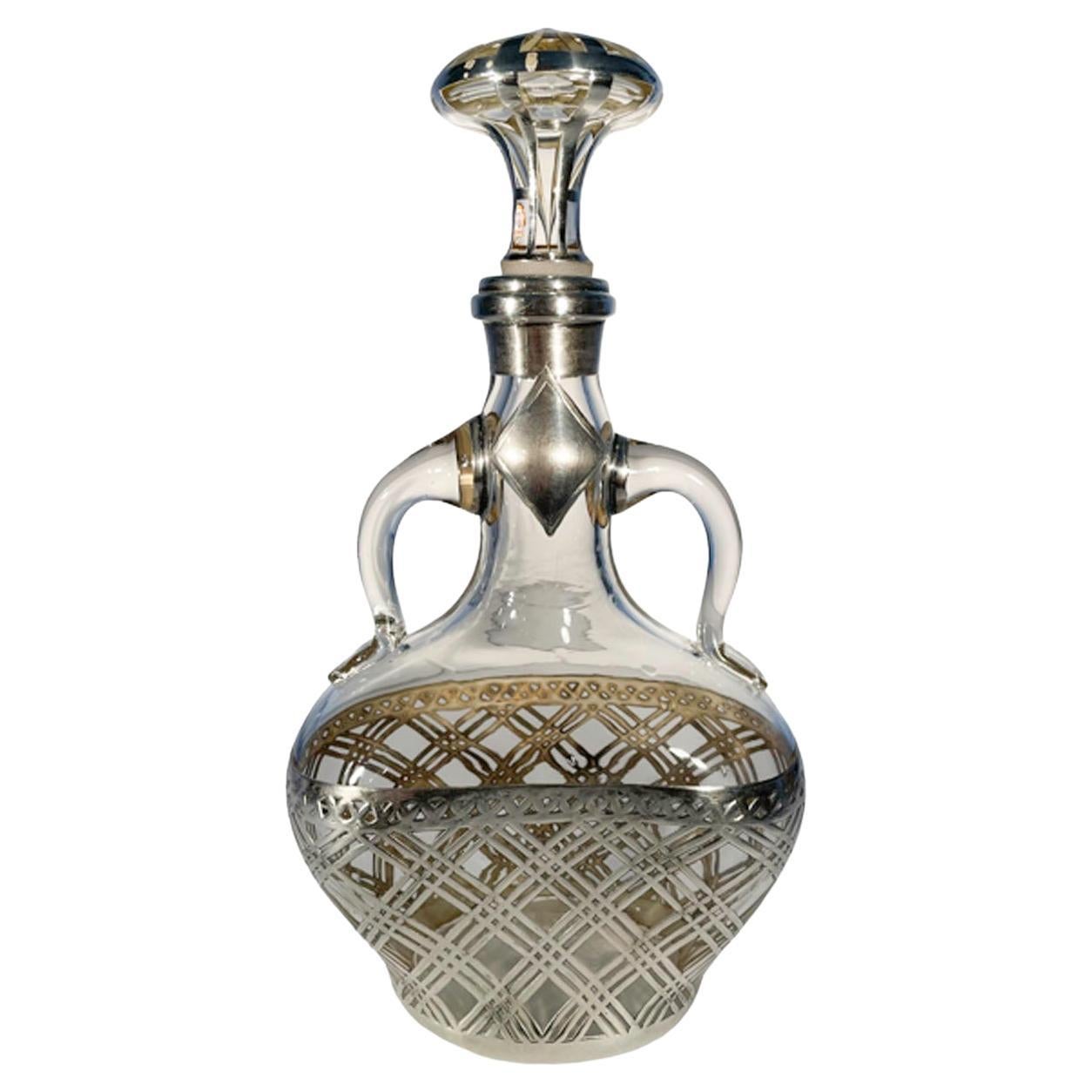 Early 20th Century Double Handled Silver Overlaid Clear Glass Decanter