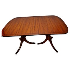 Early 20th Century Double Pedestal Mahogany Table with Extension Leaf