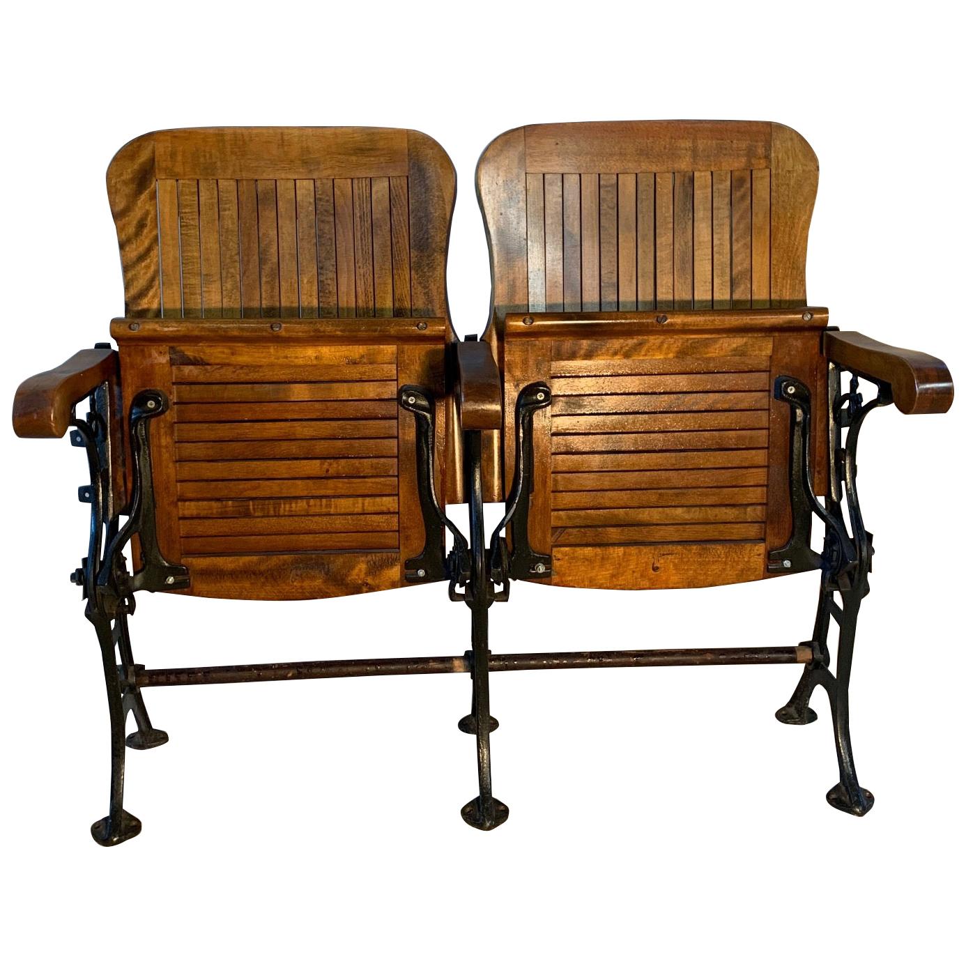 Early 20th Century Double Seat Folding Theater Chairs, circa 1910-1920