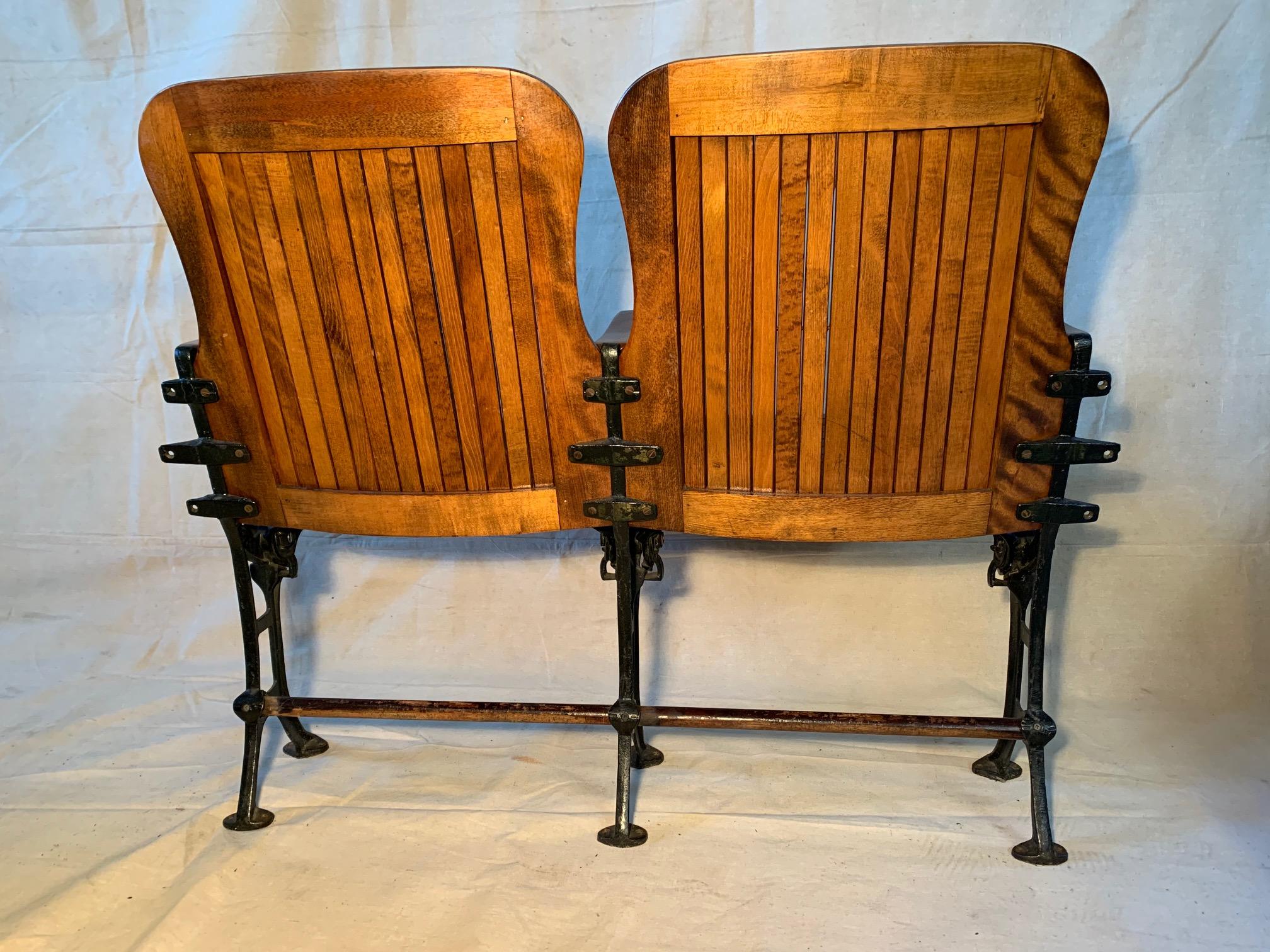 North American Early 20th Century Double Seat Folding Theater Chairs, circa 1910-1920
