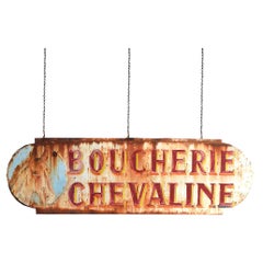 Antique Early 20th Century Double Sided French Butchers Trade Sign