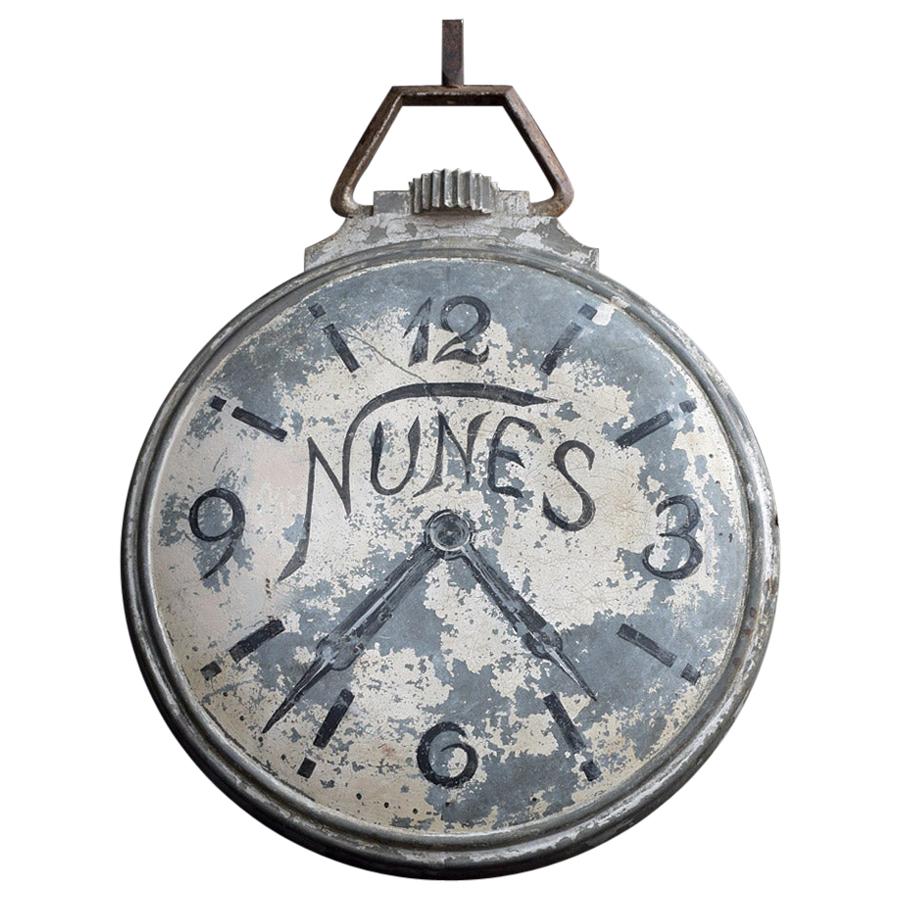 Early 20th Century Double Sided French Zinc Clock Smiths Trade Sign For Sale