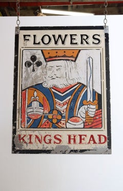 Early 20th Century Double-Sided "Kings Head" Hand Painted Metal English Pub Sign