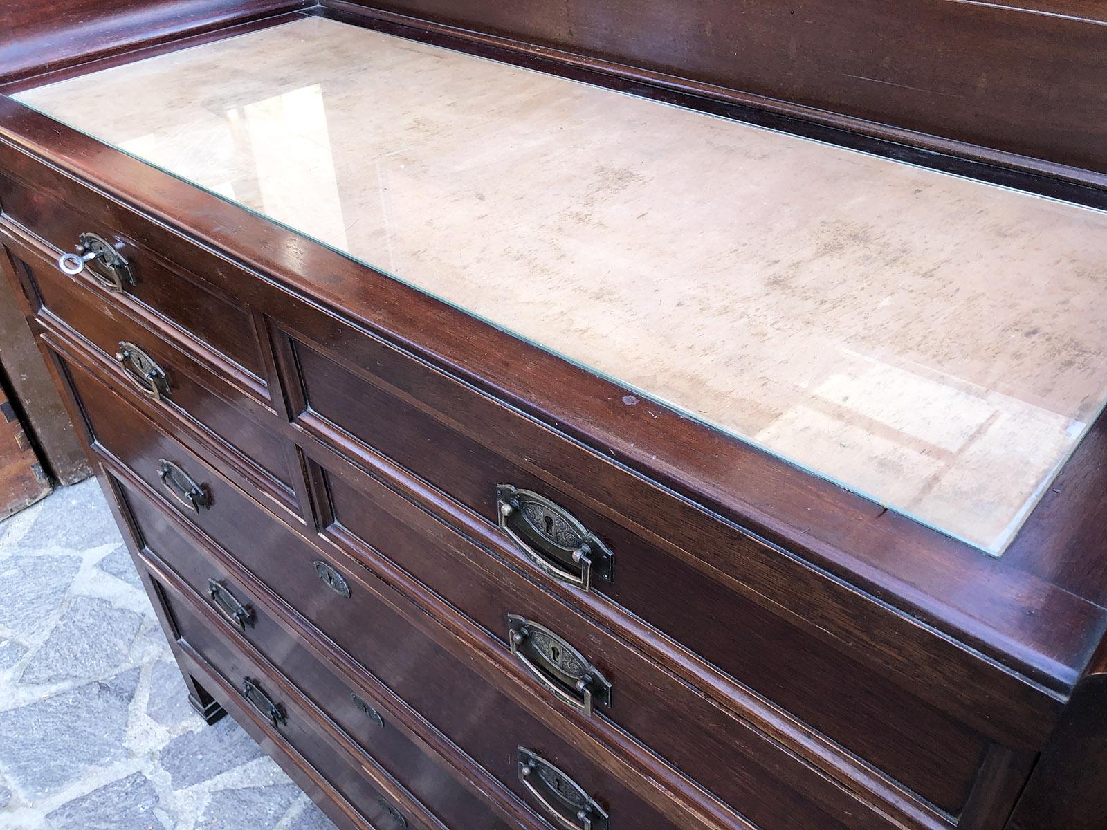 Mid-20th Century 1930's Italian Dresser Drawer in Mahogany and Chestnut, with Mirror Restored