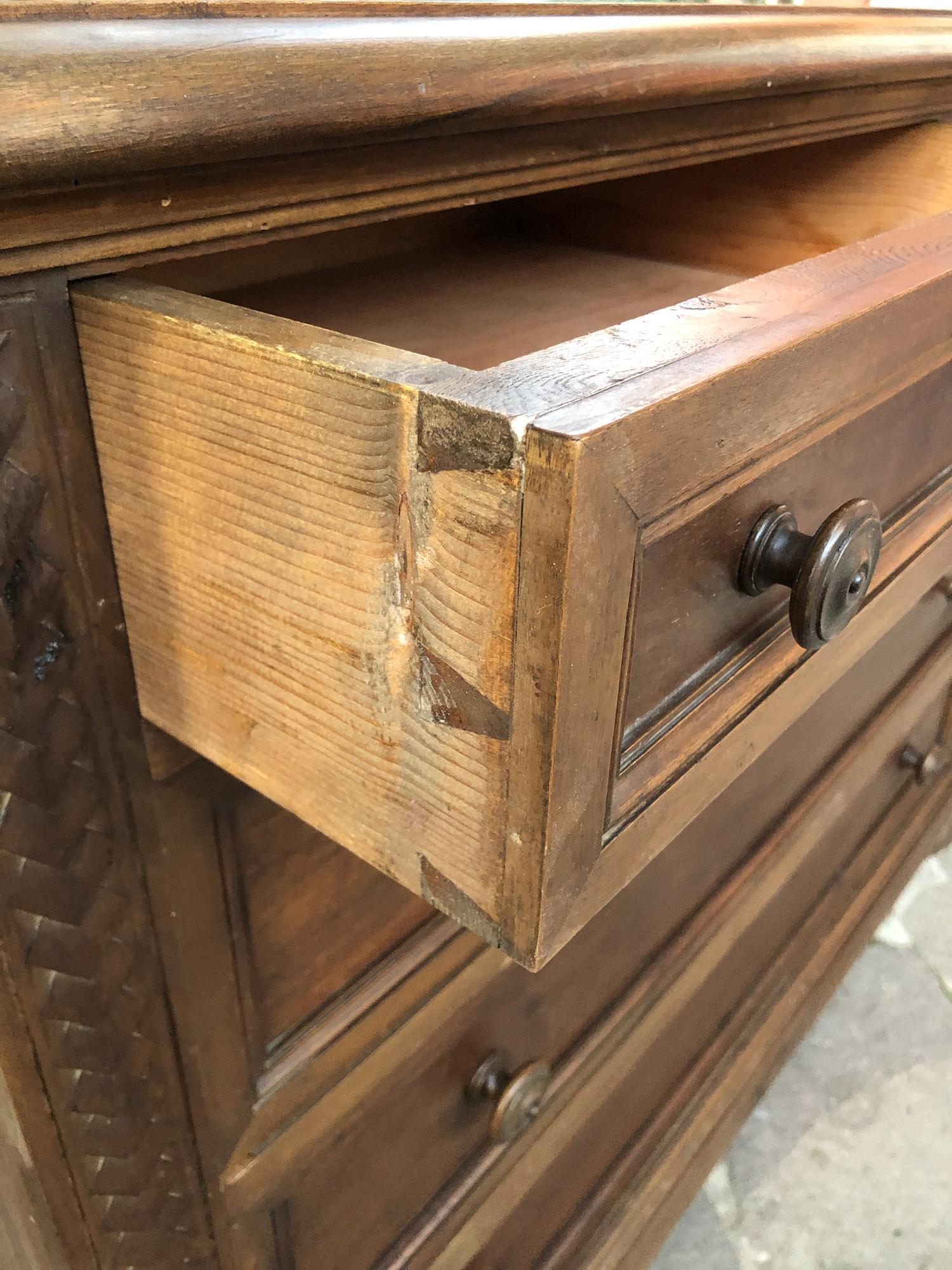Mid-20th Century Early 20th Century Dresser Drawer in Walnut Restored Wax Polished from Tuscany