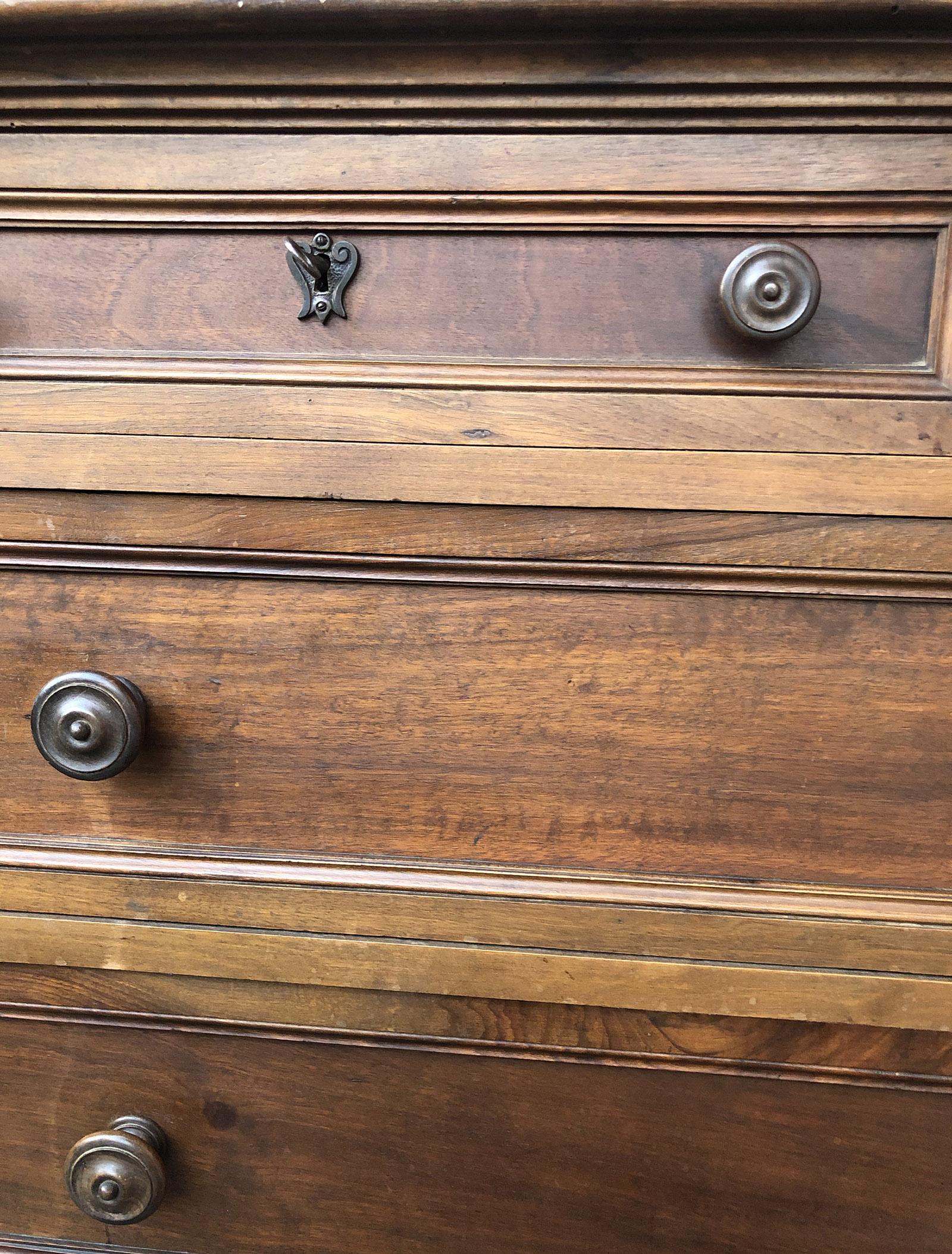 Early 20th Century Dresser Drawer in Walnut Restored Wax Polished from Tuscany 2