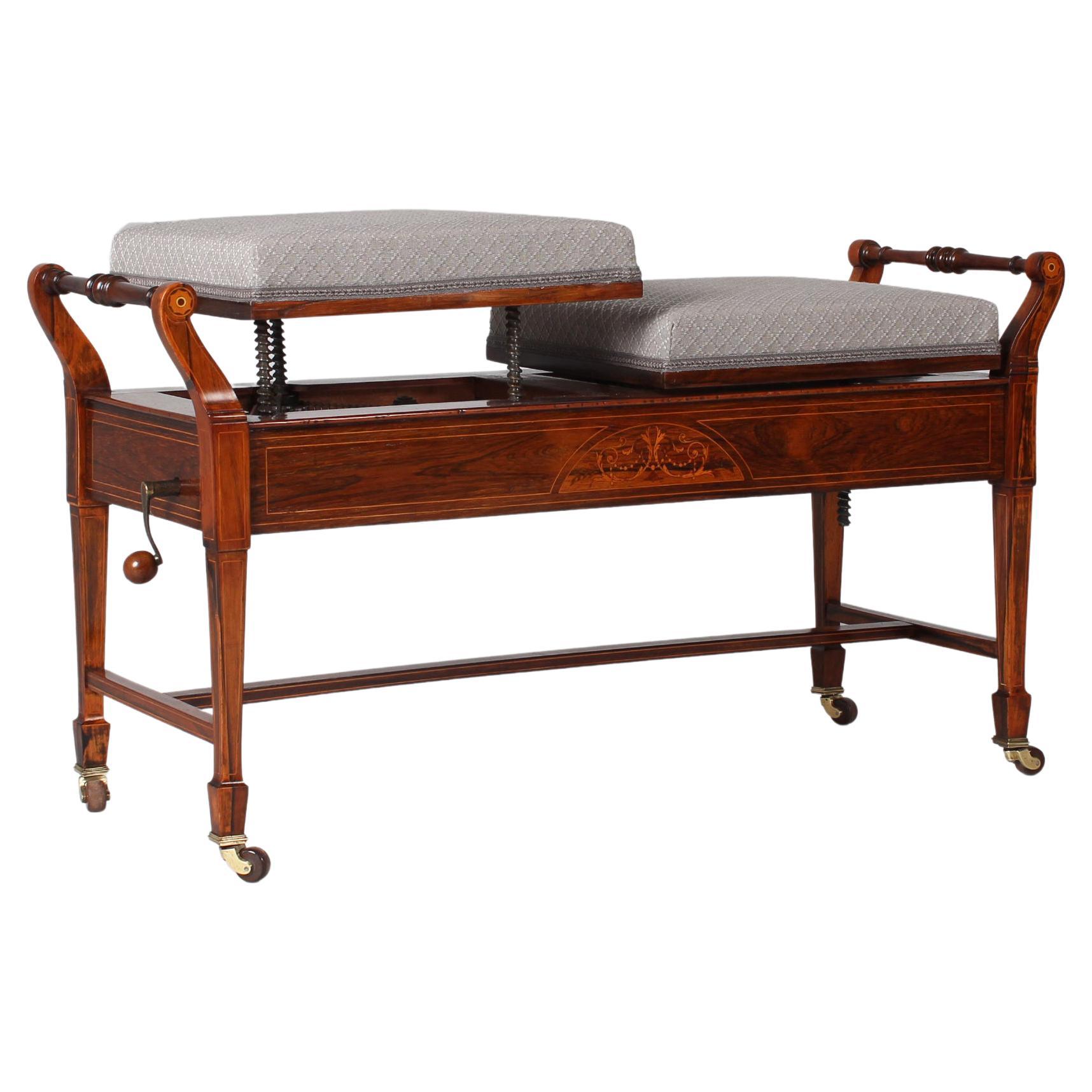 Early 20th Century Duet Piano Bench, Edwardian, England, circa 1910