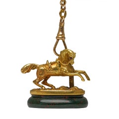 Early 20th Century Dutch 14-Karat Horse Fob on Jasper Seal with Long Watch Chain