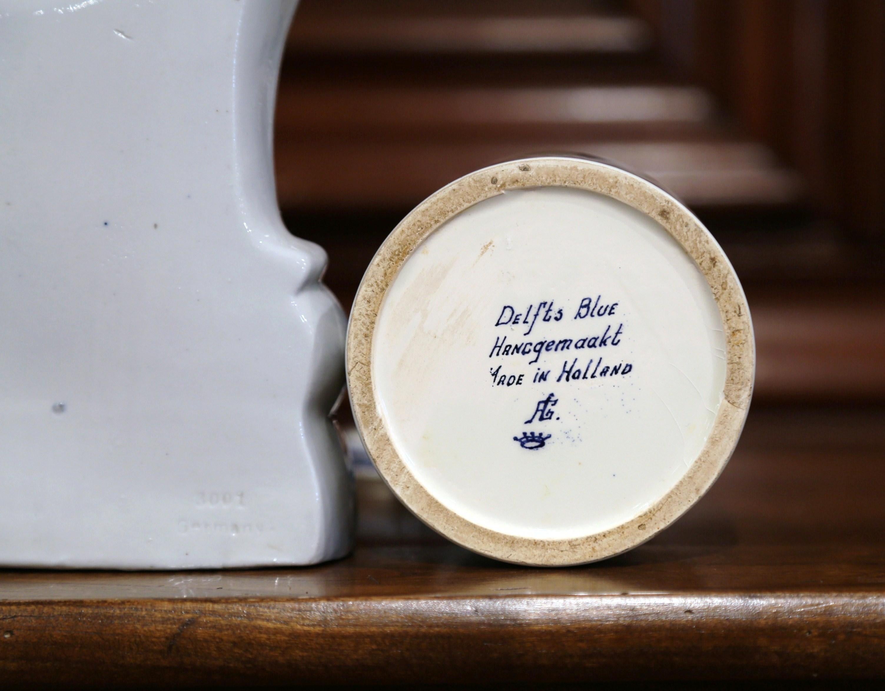 Early 20th Century Dutch and German Three-Piece Delft Canisters and Clock 2