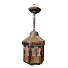 Early 20th Century Dutch Art Deco Stained Glass Hall Lantern