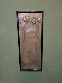 Early 20th Century Dutch Art Nouveau Handcrafted Pewter Plaques with Water Bird