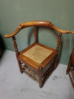 Early 20th Century Dutch Beechwood Corner Armchairs with Webbing Seats