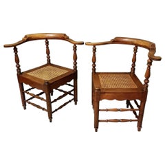 Antique Early 20th Century Dutch Beechwood Corner Armchairs with Webbing Seats