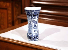 Early 20th Century Dutch Blue and White Hand-Painted Delft Vase with Windmill