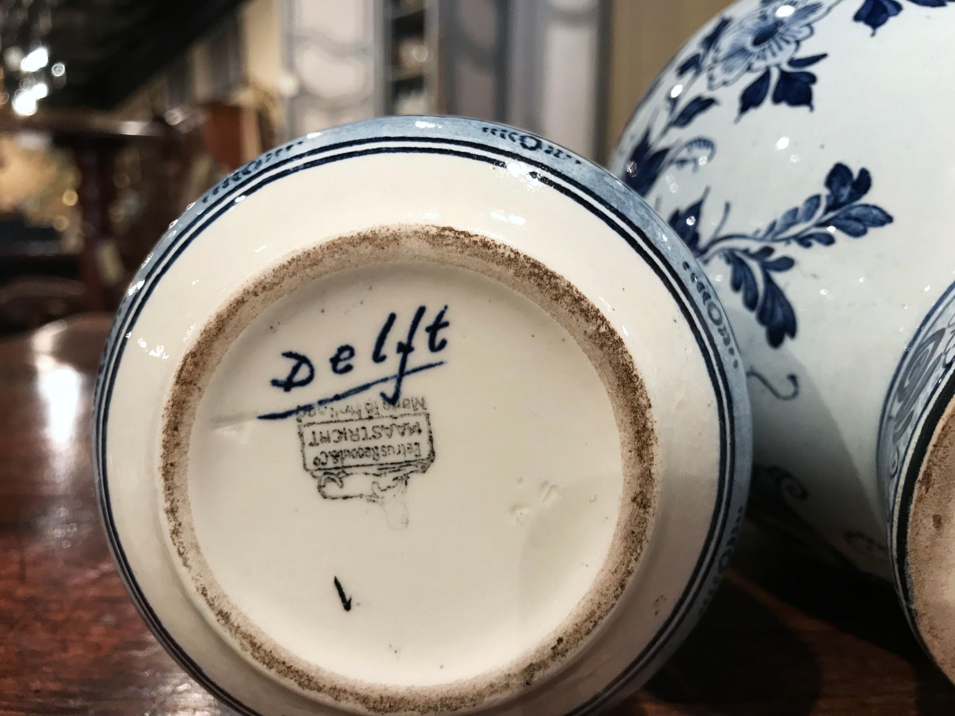 Early 20th Century Dutch Blue and White Maastricht Delft Mantel Three-Piece Set In Excellent Condition In Dallas, TX