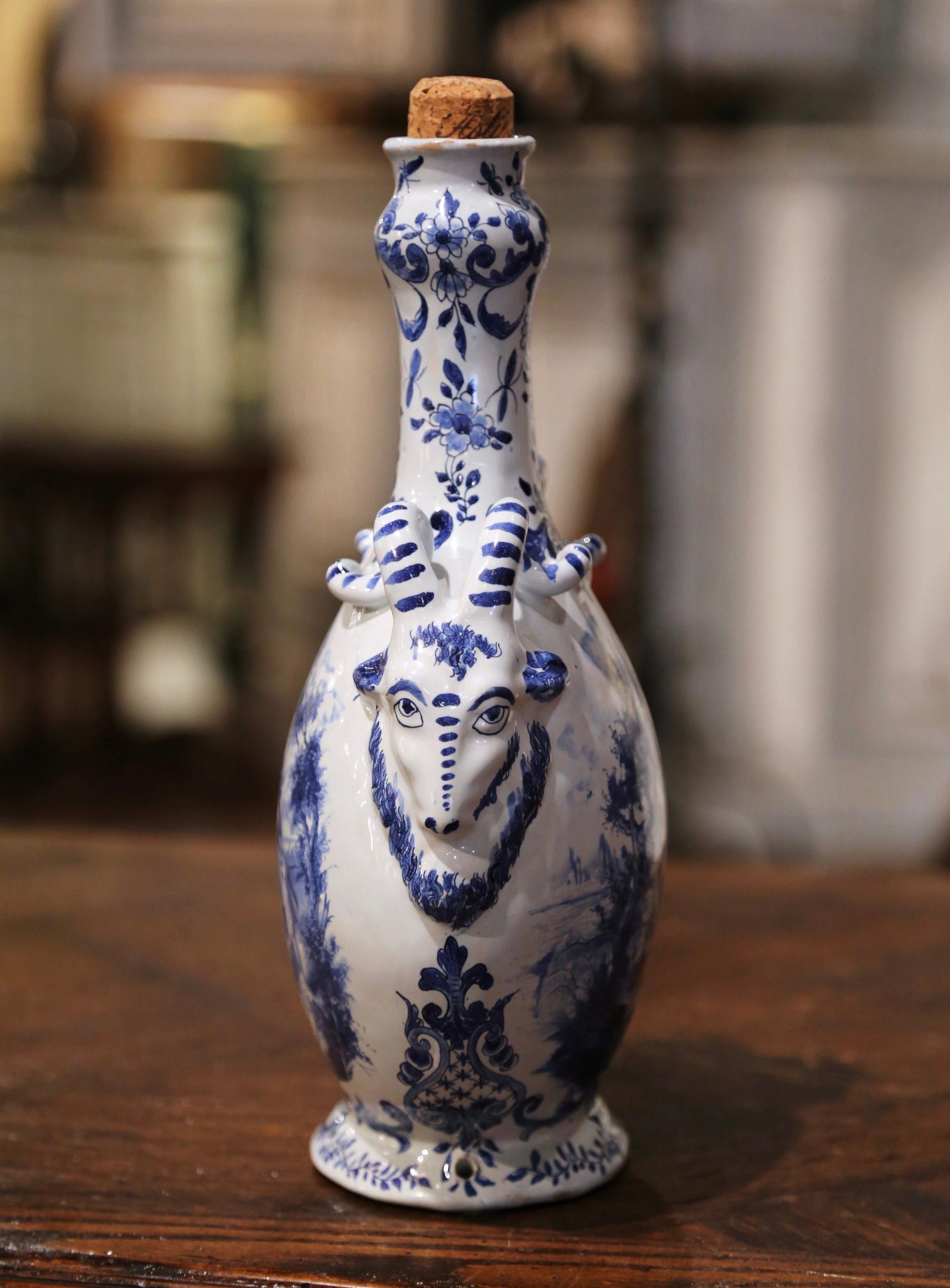 Early 20th Century Dutch Blue and White Painted Faience Delft Olive Oil Jar 5