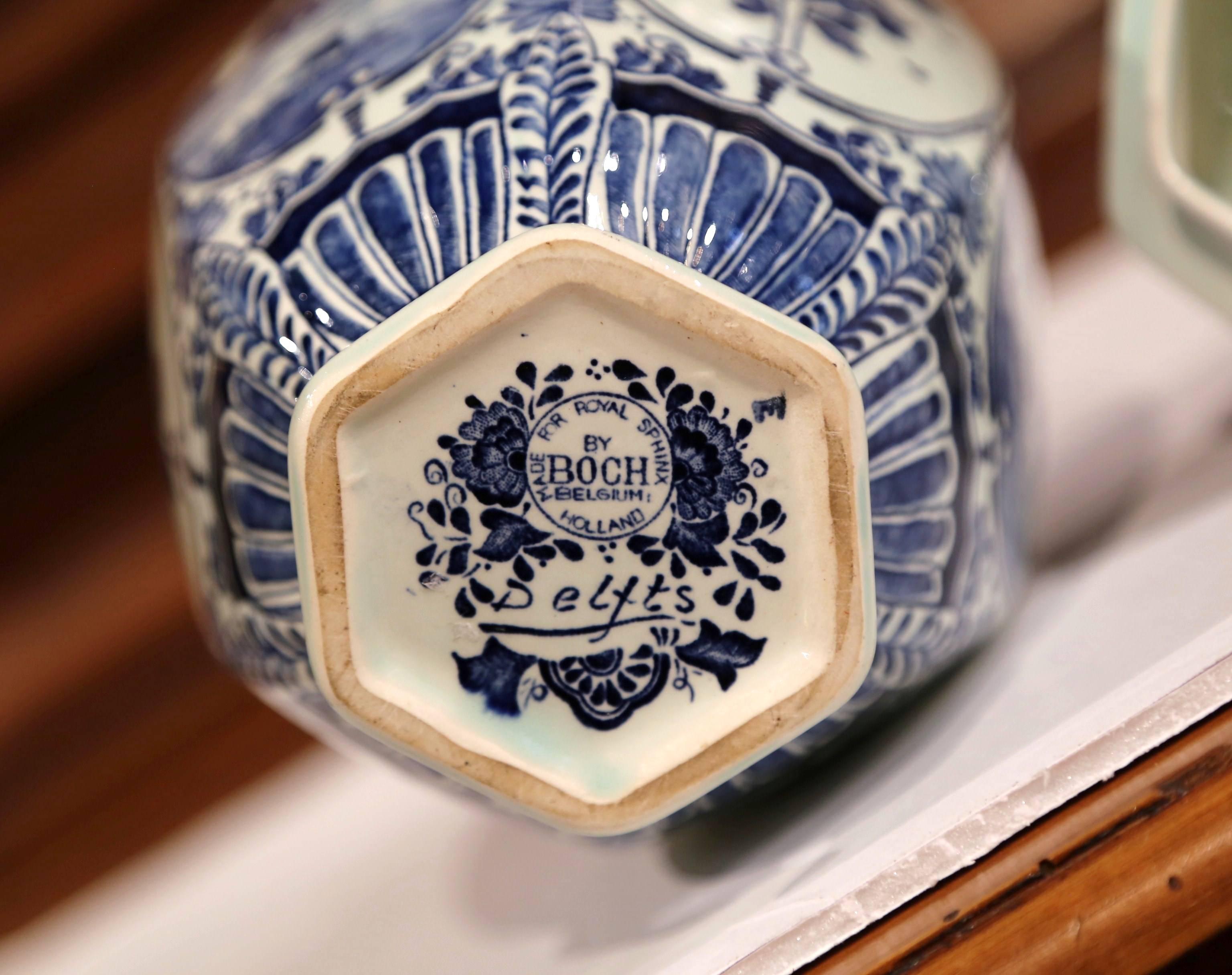 Jarre à gingembre et couvercle Royal Delft hollandais bleu et blanc du début du 20e siècle 3