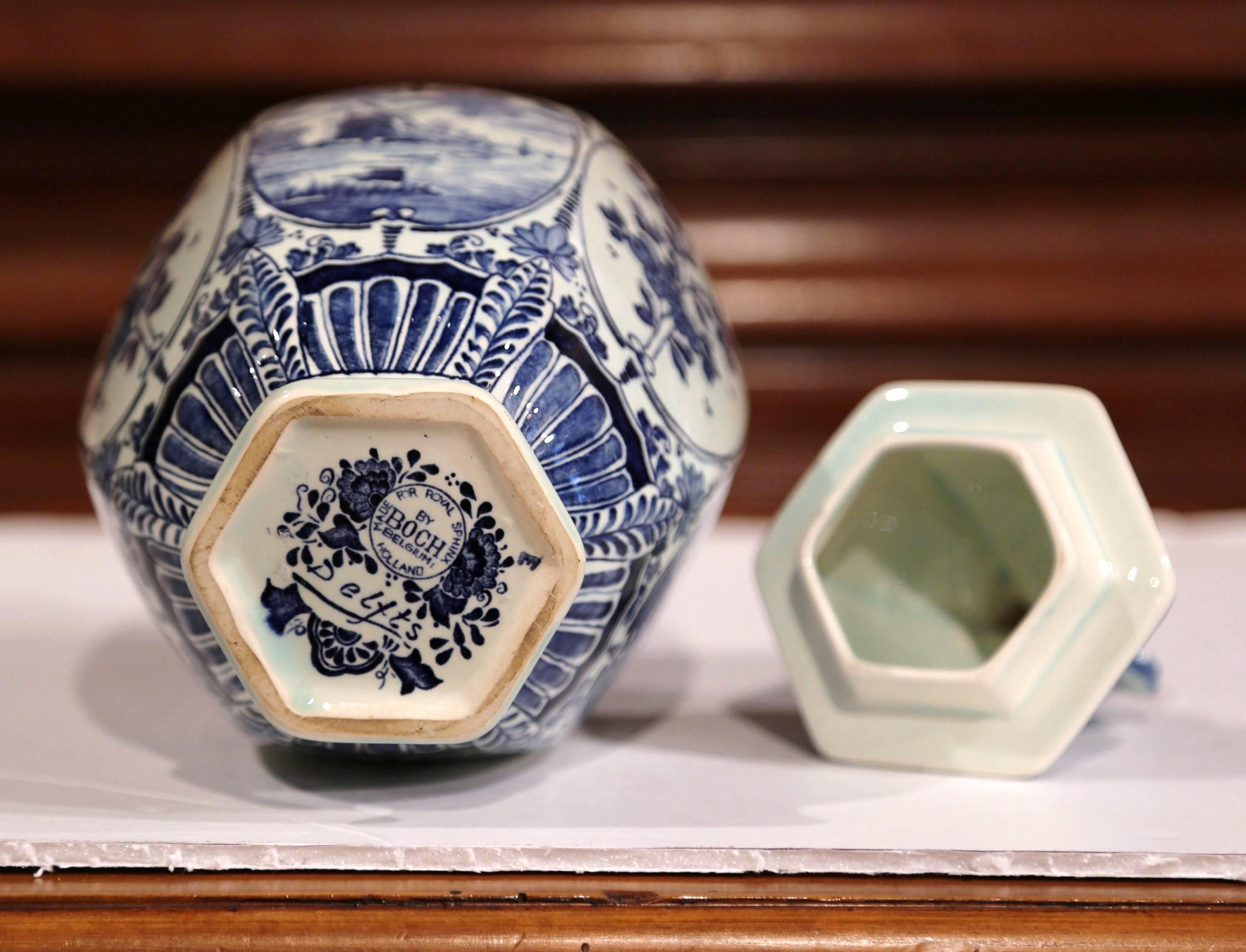 Jarre à gingembre et couvercle Royal Delft hollandais bleu et blanc du début du 20e siècle 2