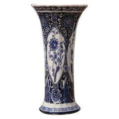 Early 20th Century Dutch Blue and White Trumpet Faience Delft Vase