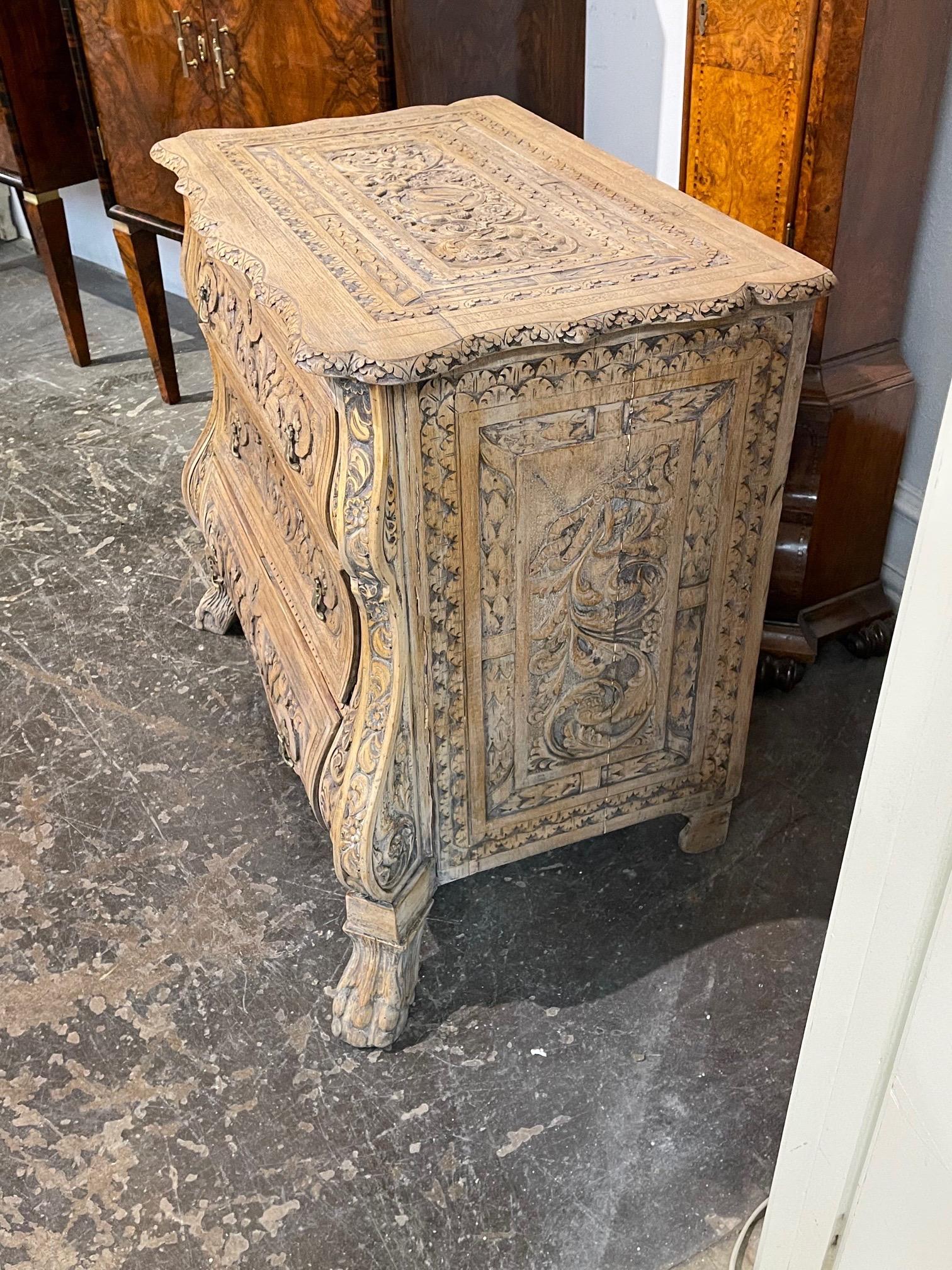 Early 20th Century Dutch Carved and Bleached Oak Commode For Sale 5