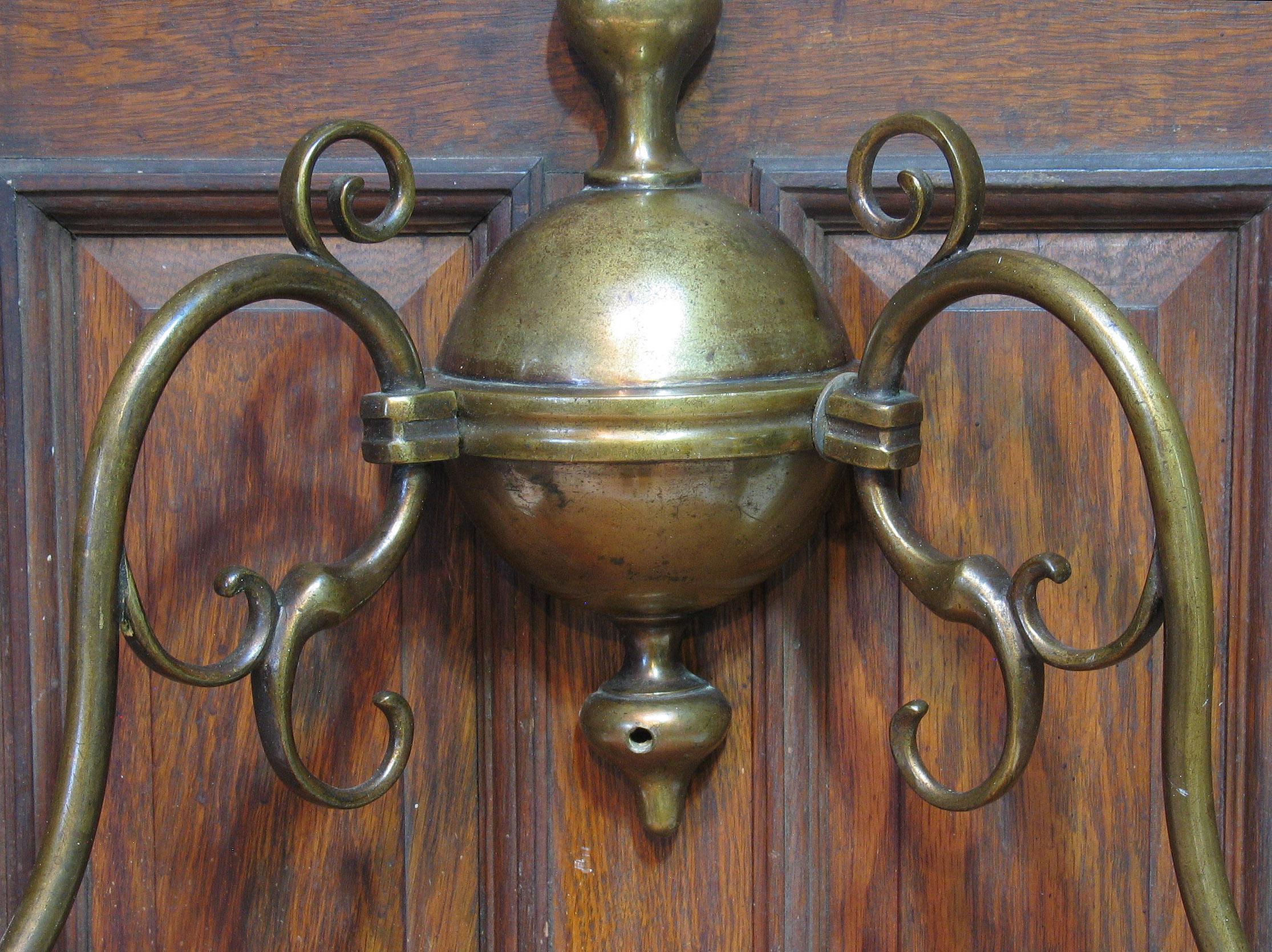 Brass Early 20th Century Dutch Cast Patinated Bronze Twin Branch Wall Sconce For Sale
