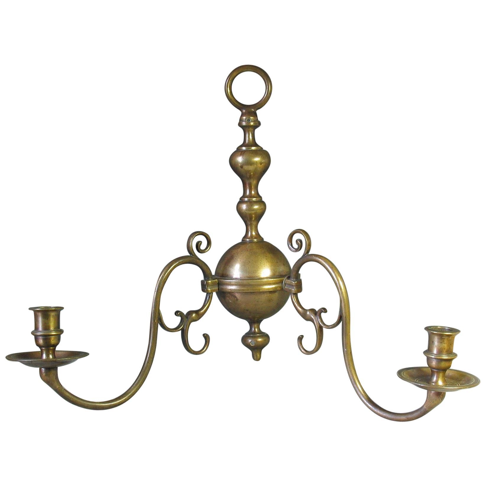 Early 20th Century Dutch Cast Patinated Bronze Twin Branch Wall Sconce