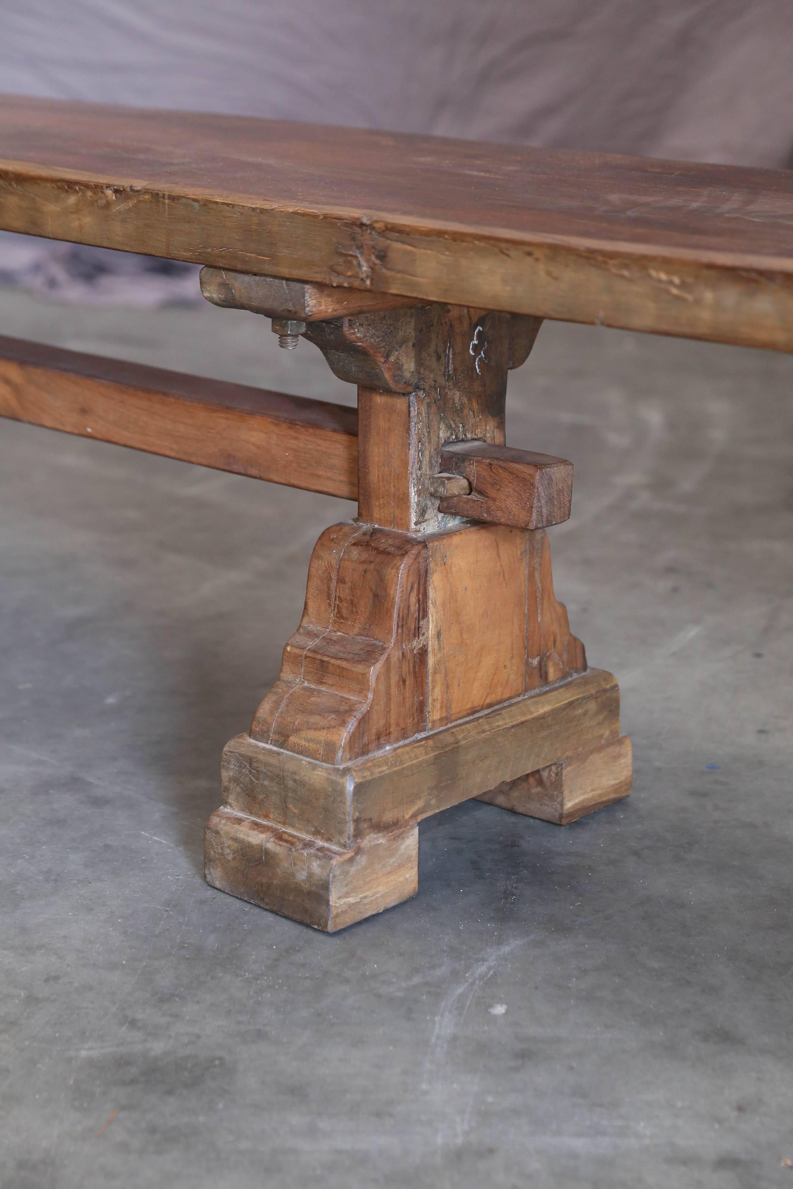 Hand-Crafted Early 20th Century Dutch Colonial Solid Teak Wood Farm Bench