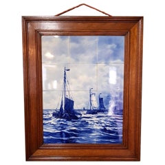 Early 20th Century Dutch Delfts Blue Tile Tableau by H.C. Bottelier.