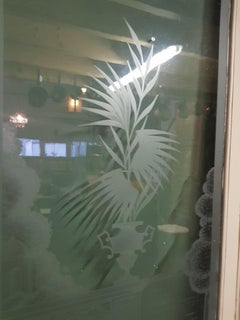 Early 20th Century Dutch Ensuite Doors with Etched Glass Depicting a Garden