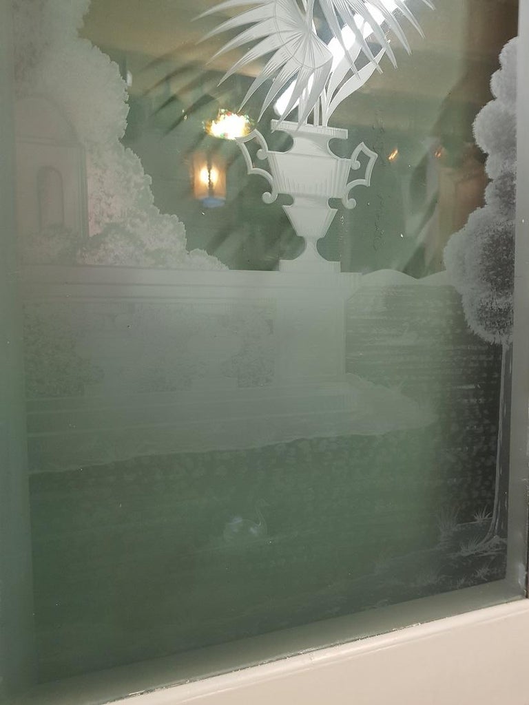 Early 20th Century Dutch Ensuite Doors with Etched Glass Depicting a