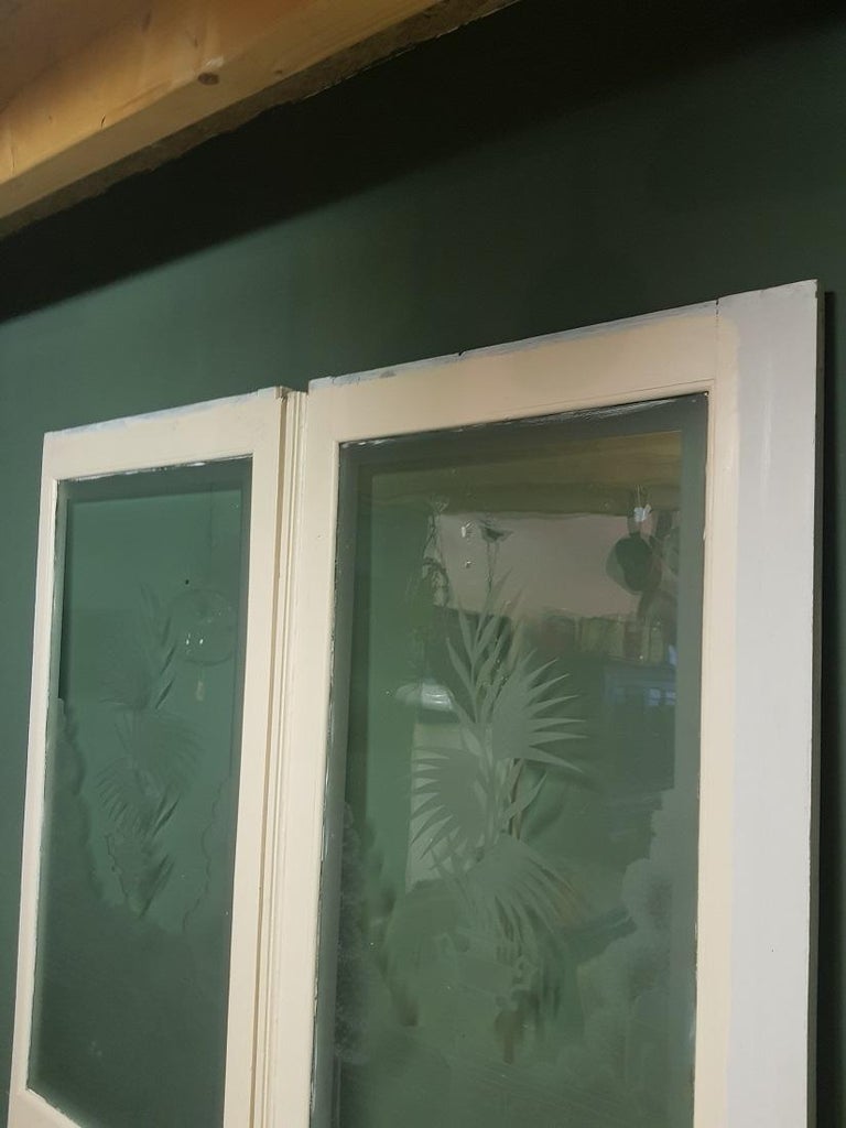 Early 20th Century Dutch Ensuite Doors with Etched Glass Depicting a