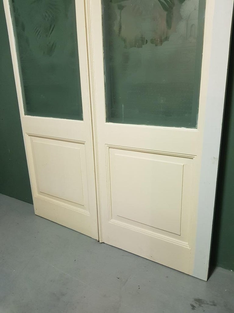 Early 20th Century Dutch Ensuite Doors with Etched Glass Depicting a
