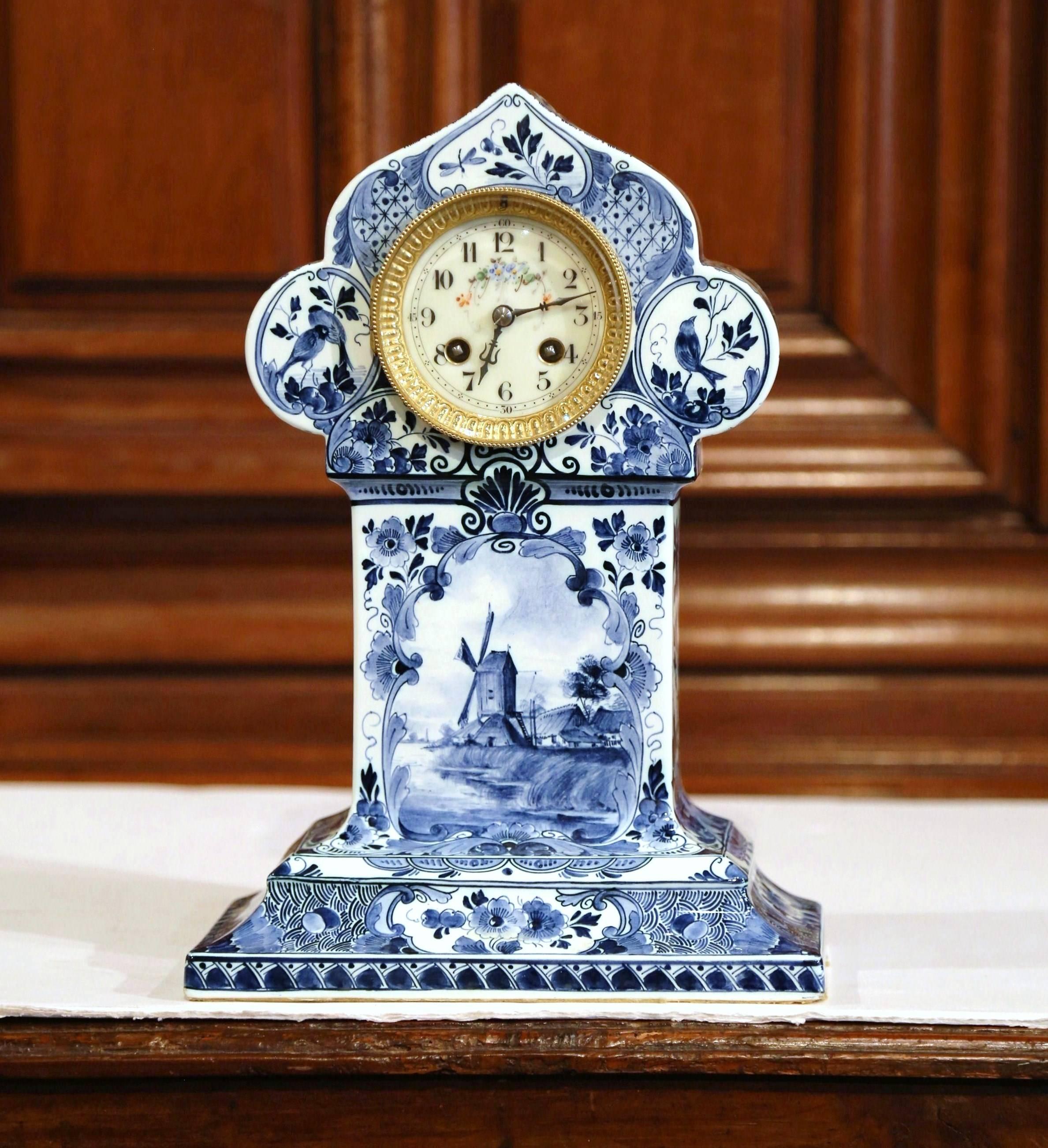 Complete your mantel or desk with this antique, hand painted mantel clock. Created in Holland, circa 1920, and signed 